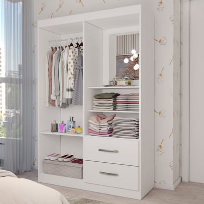 Guarda-Roupa Infantil Gabe 2 Portas 2 Gavetas com Espelho Branco - Panorama Móveis