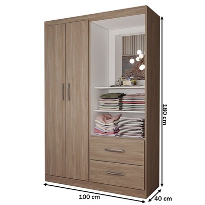 Guarda-Roupa Solteiro Gabe 2 Portas 2 Gavetas com Espelho Demolição - Panorama Móveis