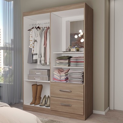 Guarda-Roupa Solteiro Gabe 2 Portas 2 Gavetas com Espelho Demolição - Panorama Móveis