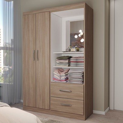 Guarda-Roupa Solteiro Gabe 2 Portas 2 Gavetas com Espelho Demolição - Panorama Móveis