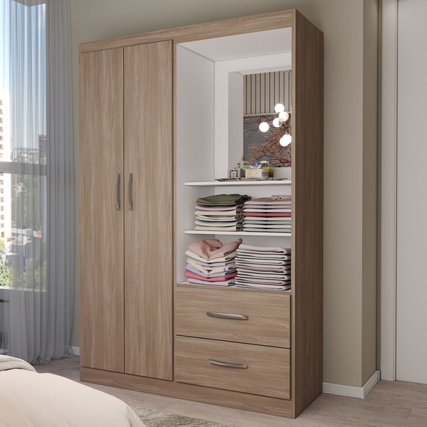 Guarda-Roupa Solteiro Gabe 2 Portas 2 Gavetas com Espelho Demolição - Panorama Móveis