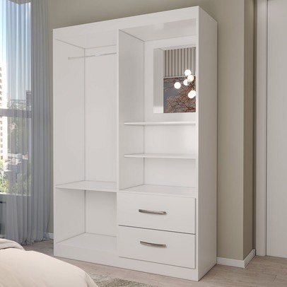 Guarda-Roupa Solteiro Gabe 2 Portas 2 Gavetas com Espelho Branco - Panorama Móveis