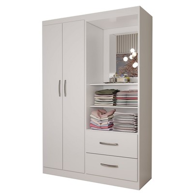 Guarda-Roupa Solteiro Gabe 2 Portas 2 Gavetas com Espelho Branco - Panorama Móveis
