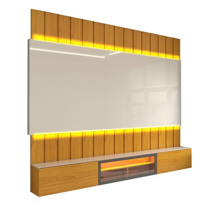 Painel para TV 85 Polegadas Imperator 3 Portas 100% Mdf com Led Naturale/Off White - Panorama Móveis