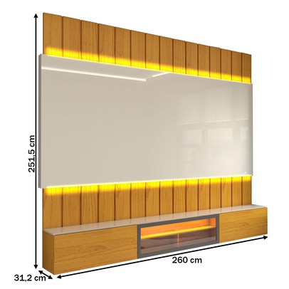 Painel para TV 85 Polegadas Imperator 3 Portas 100% Mdf com Led Naturale/Off White - Panorama Móveis