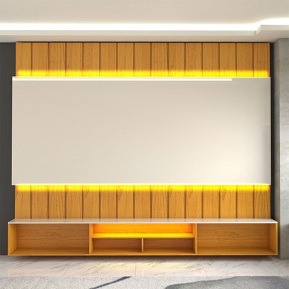 Painel para TV 85 Polegadas Imperator 3 Portas 100% Mdf com Led Naturale/Off White - Panorama Móveis