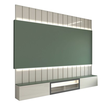 Painel para TV 85 Polegadas Imperator 3 Portas 100% Mdf com Led Off White/Verde - Panorama Móveis