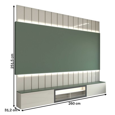 Painel para TV 85 Polegadas Imperator 3 Portas 100% Mdf com Led Off White/Verde - Panorama Móveis