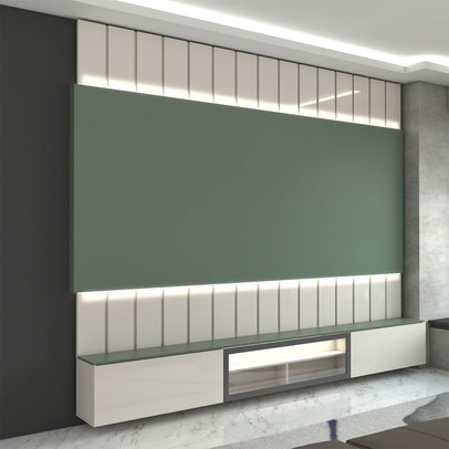 Painel para TV 85 Polegadas Imperator 3 Portas 100% Mdf com Led Off White/Verde - Panorama Móveis