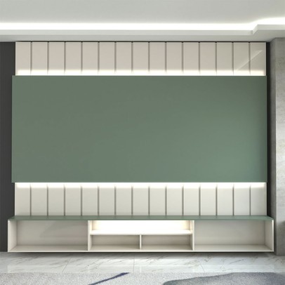Painel para TV 85 Polegadas Imperator 3 Portas 100% Mdf com Led Off White/Verde - Panorama Móveis