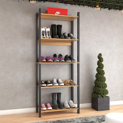 Sapateira Jordan Estilo Industrial 10 Pares Freijó/Black - Panorama Móveis