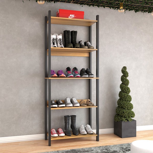 Sapateira Jordan Estilo Industrial 10 Pares Freijó/Black - Panorama Móveis