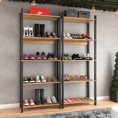 Sapateira Jordan Estilo Industrial 20 Pares Freijó/Black - Panorama Móveis