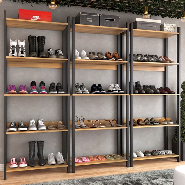 Sapateira Jordan Estilo Industrial 30 Pares Freijó/Black - Panorama Móveis