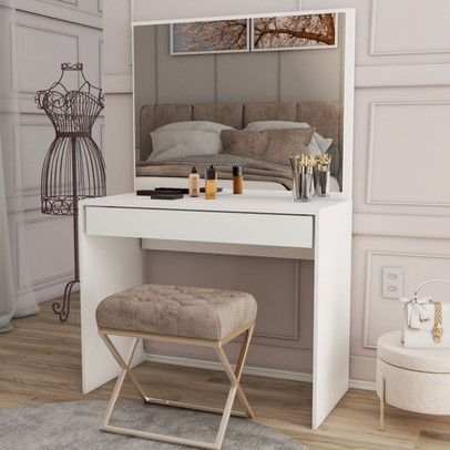 Penteadeira Magnifique 1 Gaveta com Divisória e Espelho Branco - Panorama Móveis