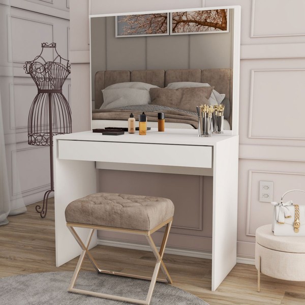 Penteadeira Magnifique 1 Gaveta com Divisória e Espelho Branco - Panorama Móveis