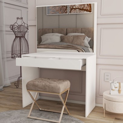 Penteadeira Magnifique 1 Gaveta com Divisória e Espelho Branco - Panorama Móveis