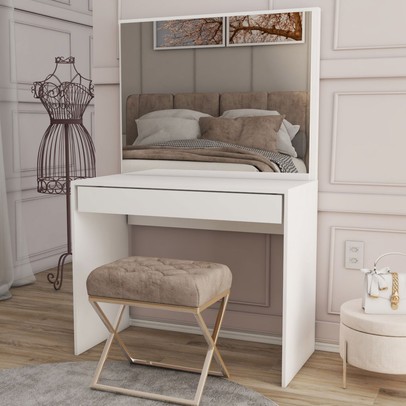 Penteadeira Magnifique 1 Gaveta com Divisória e Espelho Branco - Panorama Móveis