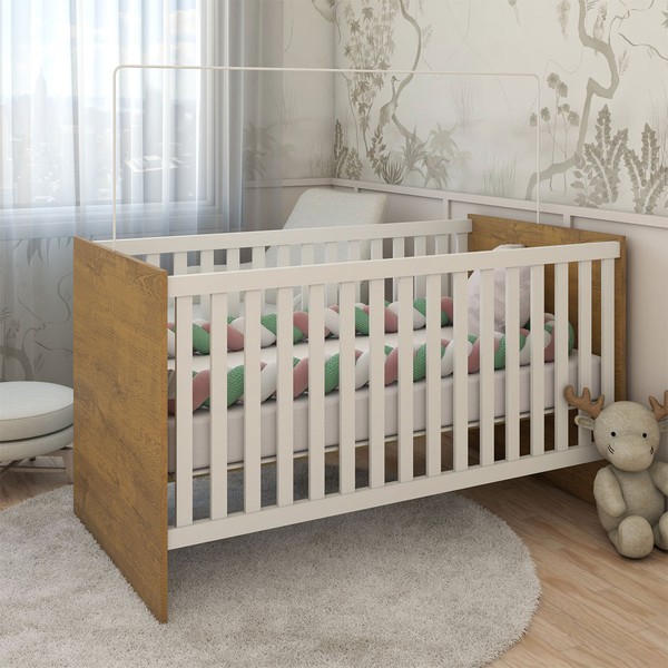 Berço Baby 100% Mdf com Mosquiteiro Branco/Madeirado Ypê - Panorama Móveis
