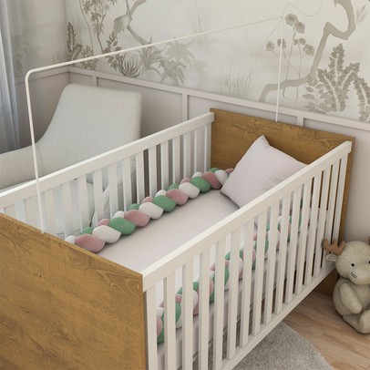 Berço Baby 100% Mdf com Mosquiteiro Branco/Madeirado Ypê - Panorama Móveis