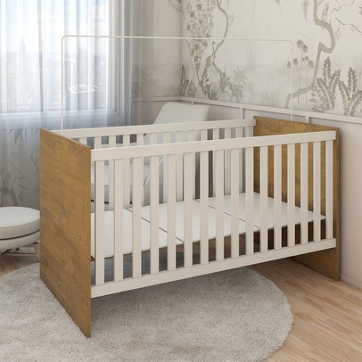 Berço Baby 100% Mdf com Mosquiteiro Branco/Madeirado Ypê - Panorama Móveis