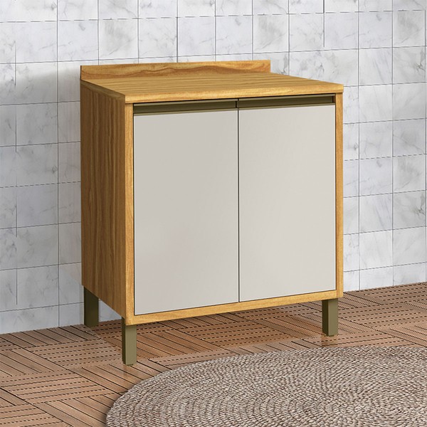 Balcão de Cozinha 80 Cm Tempranillo 2 Portas 100% Mdf Amêndoa/Off White - Rio Doce