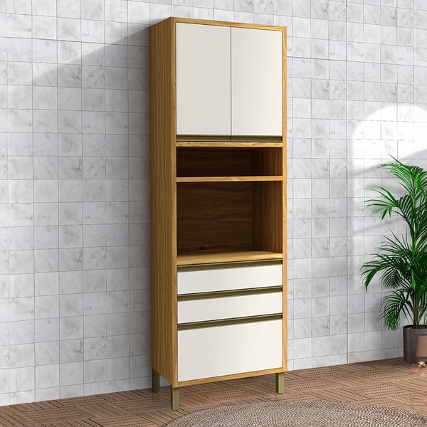 Paneleiro Tempranillo 3 Portas 2 Gavetas 100% Mdf Amêndoa/Off White - Rio Doce