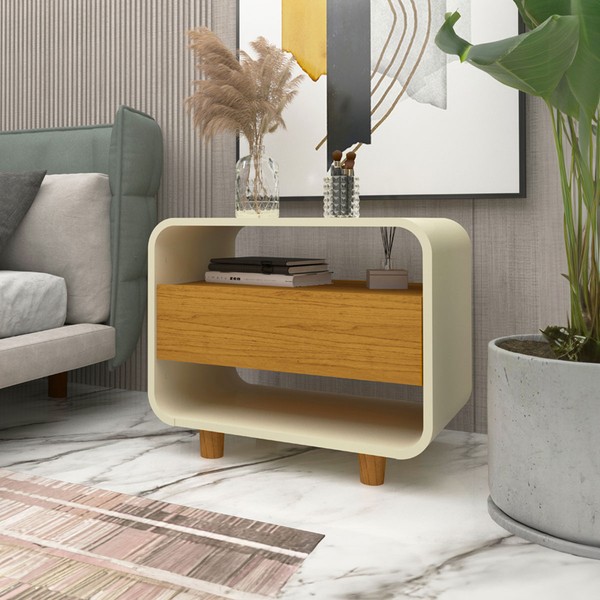 Mesa de Cabeceira Innova 1 Gaveta 100% Mdf Off White/Naturale - Gelius