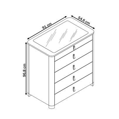 Cômoda Innova 5 Gavetas 100% Mdf com Vidro Off White - Gelius