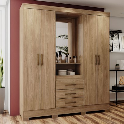 Guarda-Roupa Casal Catedral 4 Portas 3 Gavetas Jequitibá Brilho - Bci Móveis