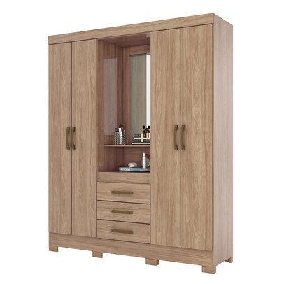 Guarda-Roupa Casal Catedral 4 Portas 3 Gavetas Jequitibá Brilho - Bci Móveis