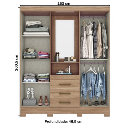 Guarda-Roupa Casal Catedral 4 Portas 3 Gavetas Jequitibá Brilho - Bci Móveis