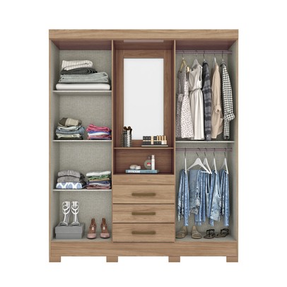 Guarda-Roupa Casal Catedral 4 Portas 3 Gavetas Jequitibá Brilho - Bci Móveis