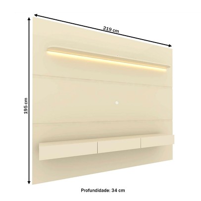 Painel para TV Até 85 Polegadas Royal 3 Gavetas 100% Mdf com Led Off White - Gelius