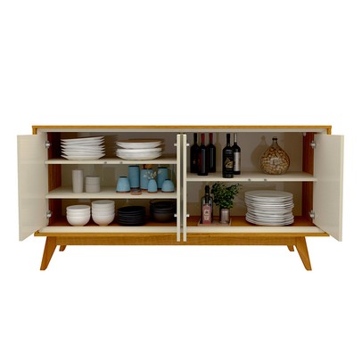 Balcão Buffet Requinte 4 Portas 100% Mdf com Led Naturale/Off White - Gelius