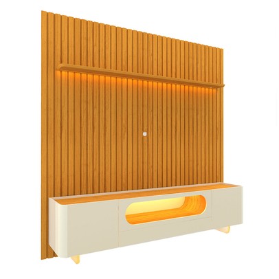 Rack com Painel para TV Até 85 Polegadas Nobre 2 Portas Ripado 100% Mdf com Vidro Naturale/Off White - Gelius