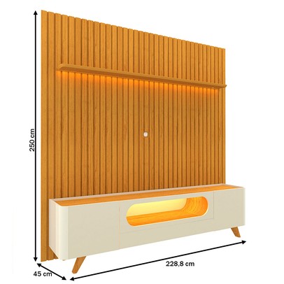 Rack com Painel para TV Até 85 Polegadas Nobre 2 Portas Ripado 100% Mdf com Led Naturale/Off White - Gelius