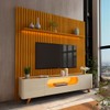 Rack com Painel para TV Até 85 Polegadas Nobre 2 Portas Ripado 100% Mdf com Led Naturale/Off White - Gelius