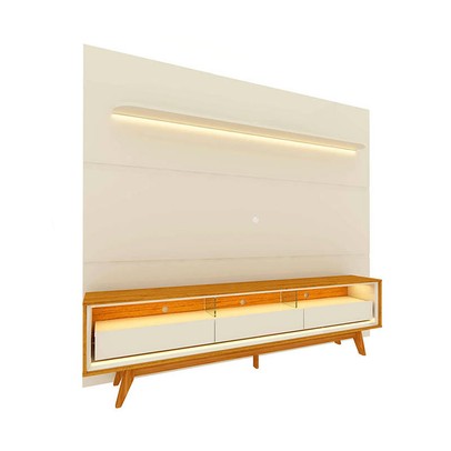 Rack com Painel para TV Até 85 Polegadas Royal Requinte 100% Mdf com Led Off White/Naturale - Gelius