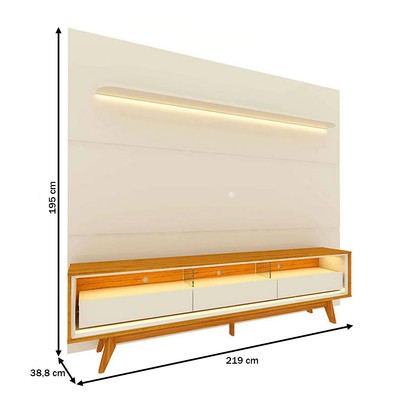 Rack com Painel para TV Até 85 Polegadas Royal Requinte 100% Mdf com Led Off White/Naturale - Gelius