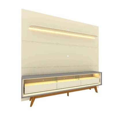 Rack com Painel para TV Até 85 Polegadas Royal Requinte 100% Mdf com Led Off White/Cinza - Gelius