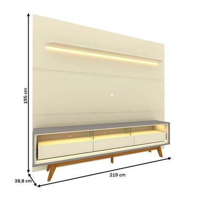 Rack com Painel para TV Até 85 Polegadas Royal Requinte 100% Mdf com Led Off White/Cinza - Gelius