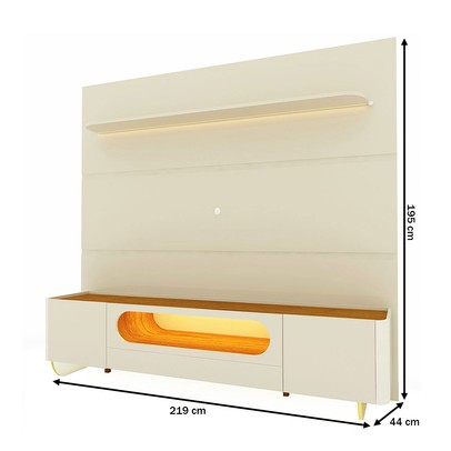 Rack com Painel para TV Até 85 Polegadas Royal Nobre 2 Portas com Vidro 100% Mdf Off White/Naturale - Gelius