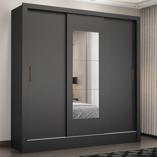 Guarda-Roupa Santiago 3 Portas 3 Gavetas com Espelho Preto - Carioca Móveis