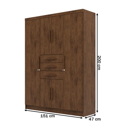 Guarda-Roupa Casal Taurus 6 Portas 3 Gavetas Imbuia/Rústico - Pnr Móveis