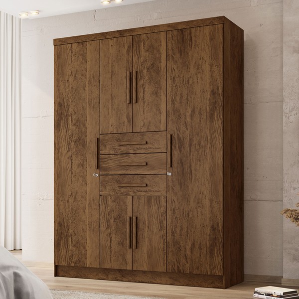 Guarda-Roupa Casal Taurus 6 Portas 3 Gavetas Imbuia/Rústico - Pnr Móveis