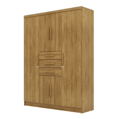 Guarda-Roupa Casal Taurus 6 Portas 3 Gavetas Nature - Pnr Móveis