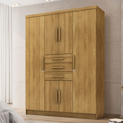 Guarda-Roupa Casal Taurus 6 Portas 3 Gavetas Nature - Pnr Móveis