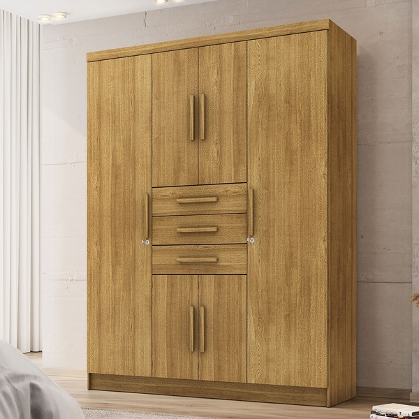 Guarda-Roupa Casal Taurus 6 Portas 3 Gavetas Nature - Pnr Móveis