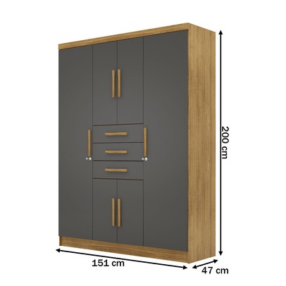 Guarda-Roupa Casal Taurus 6 Portas 3 Gavetas Nature/Alasca - Pnr Móveis